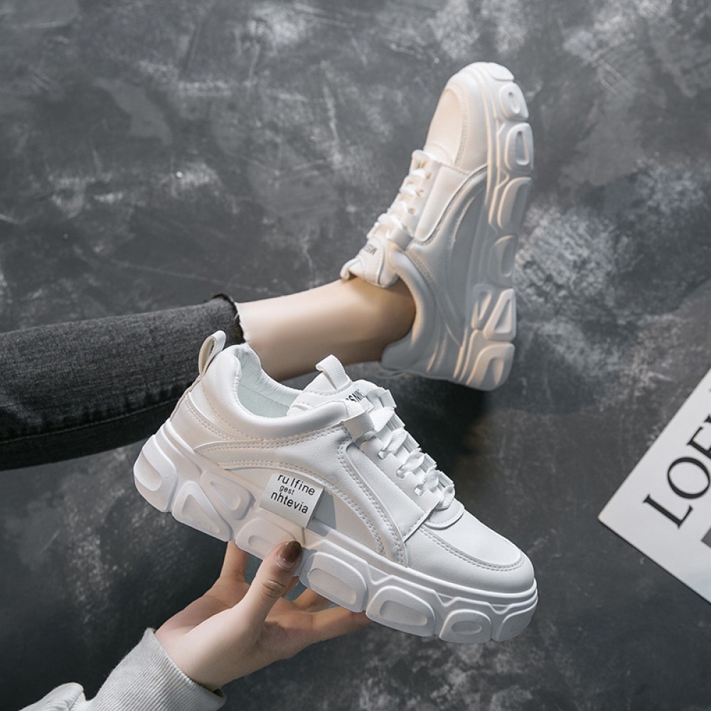 White Spring New Heightening Running Board Shoes Breathable Lace