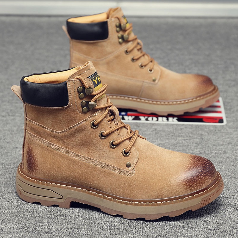 Men's Autumn New Leather Casual Mid-Cut Tooling Boots High-Top Martin Boots